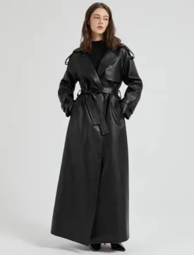 Women's Ultra Long Faux Leather Trench Coat