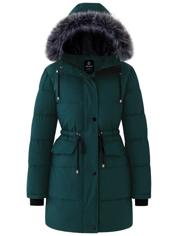 Women's Warm Puffer Jackets Long Winter Parka Coats Recycled Fabric