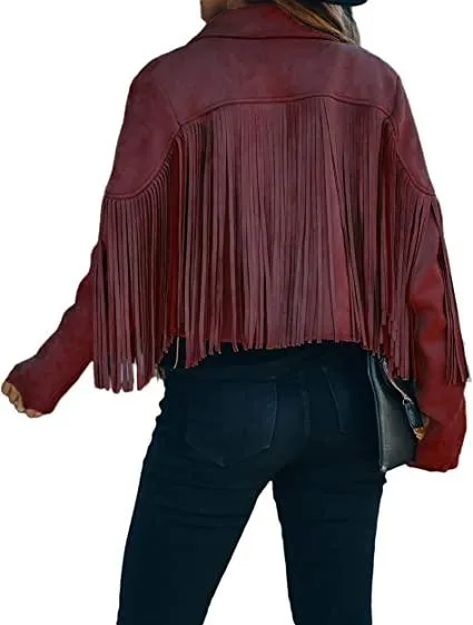 Womens White Fringe Leather Jacket