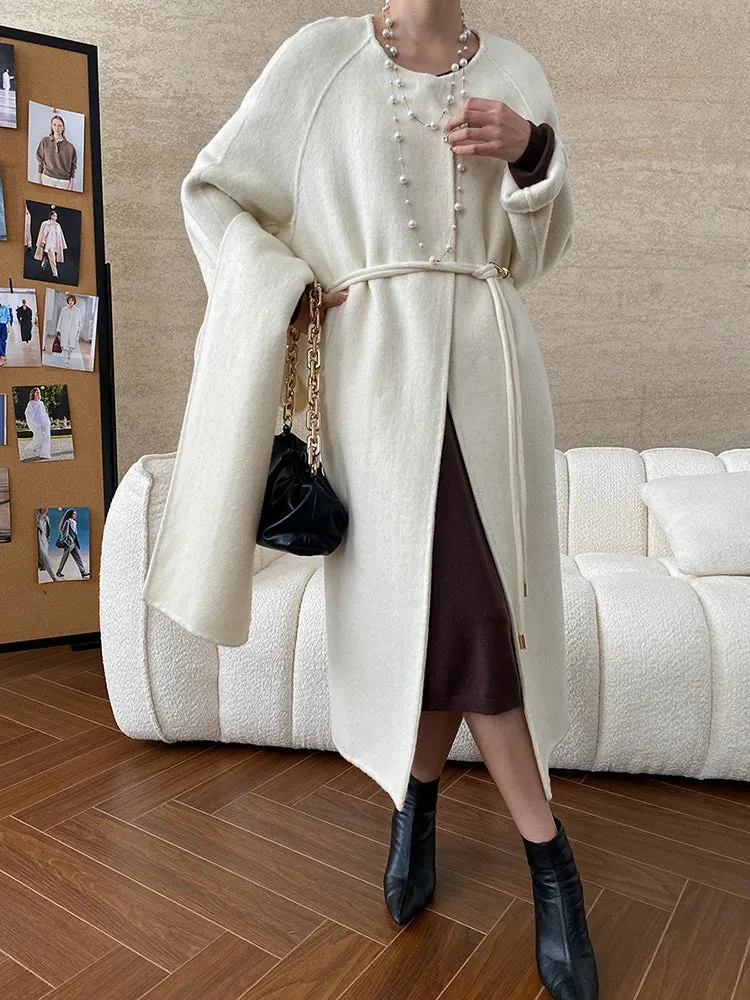 Women's Wool Blend Coat with Detachable Scarf