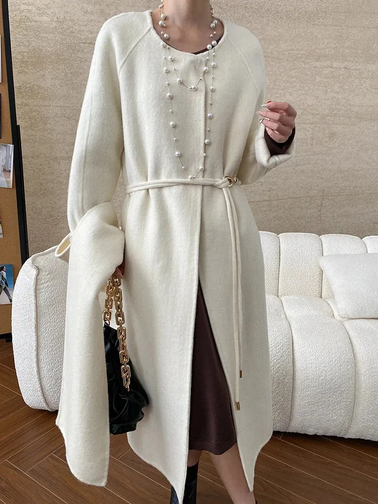 Women's Wool Blend Coat with Detachable Scarf