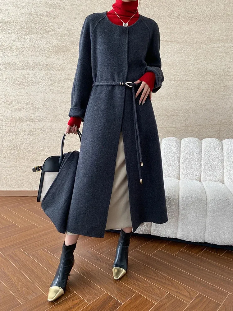 Women's Wool Blend Coat with Detachable Scarf