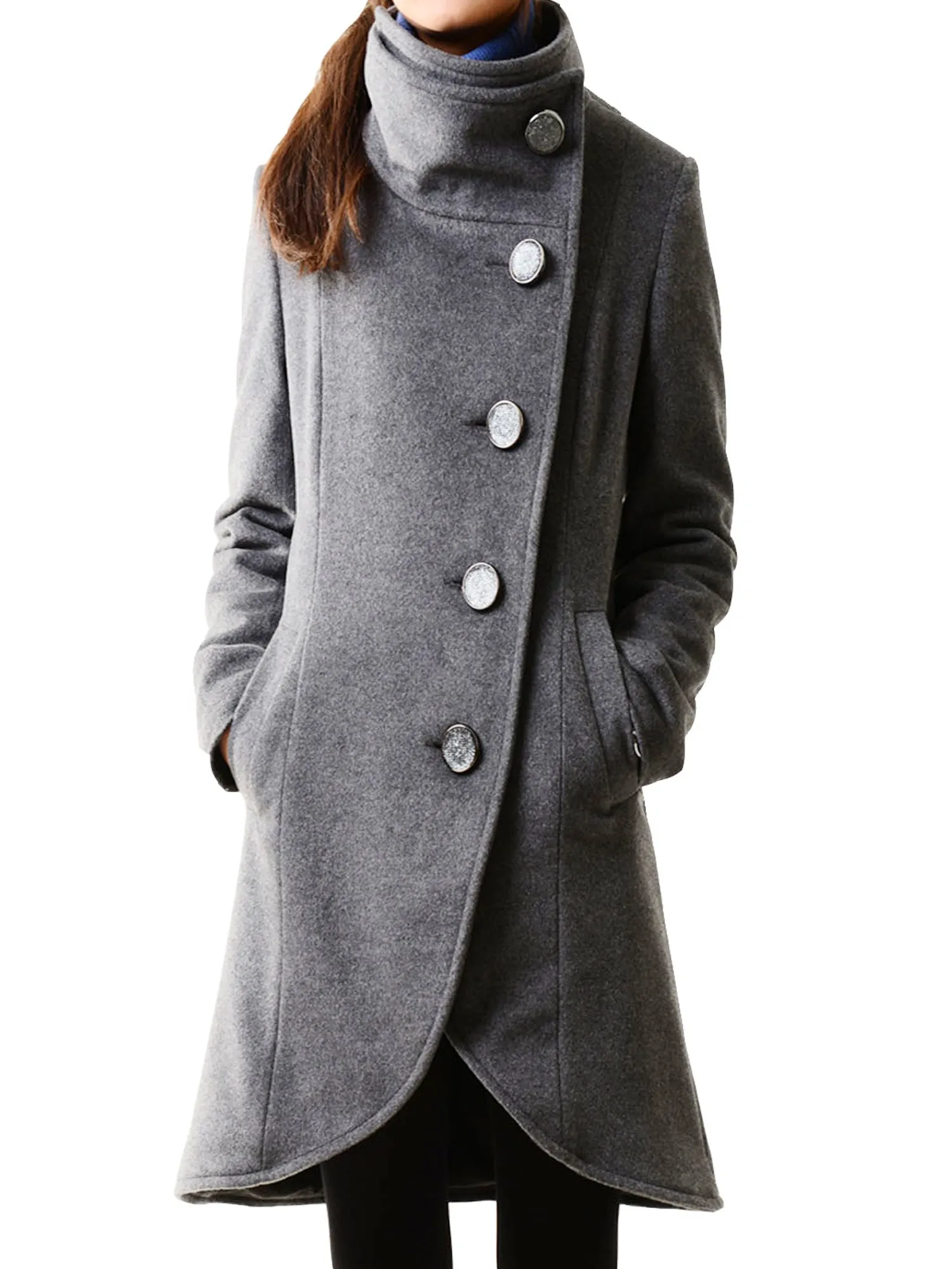 Women's Wool Cashmere Coat/ Button Down Jacket/Winter coat/Asymmetrical Overcoat/Plus Size Jacket/Casual Customized Jacket/oversized Coat(Y1225)