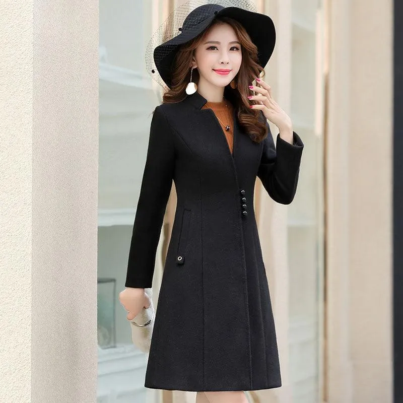 Women's woolen coat slim slim coat