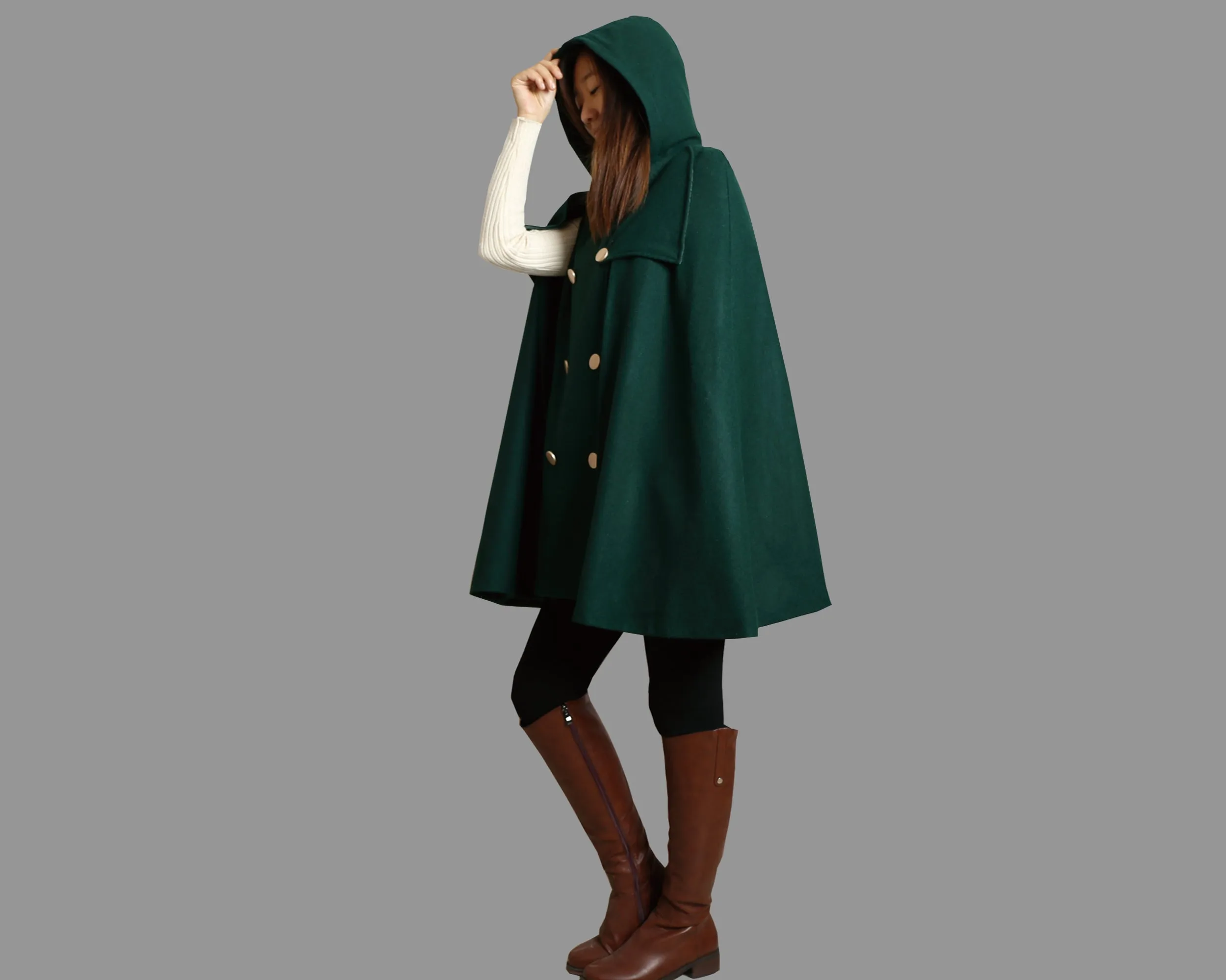 Women's woolen poncho with hood/cashmere and woolen cape coat/cashmere jacket/Wool Coat/Cashmere Cape Wool Cloak(Y1760)