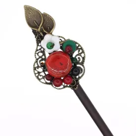 Wood Stick with Calla Lily Metal Piece and Beads