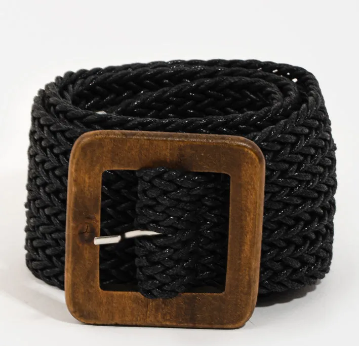 Wooden Square Buckle Braided Belt