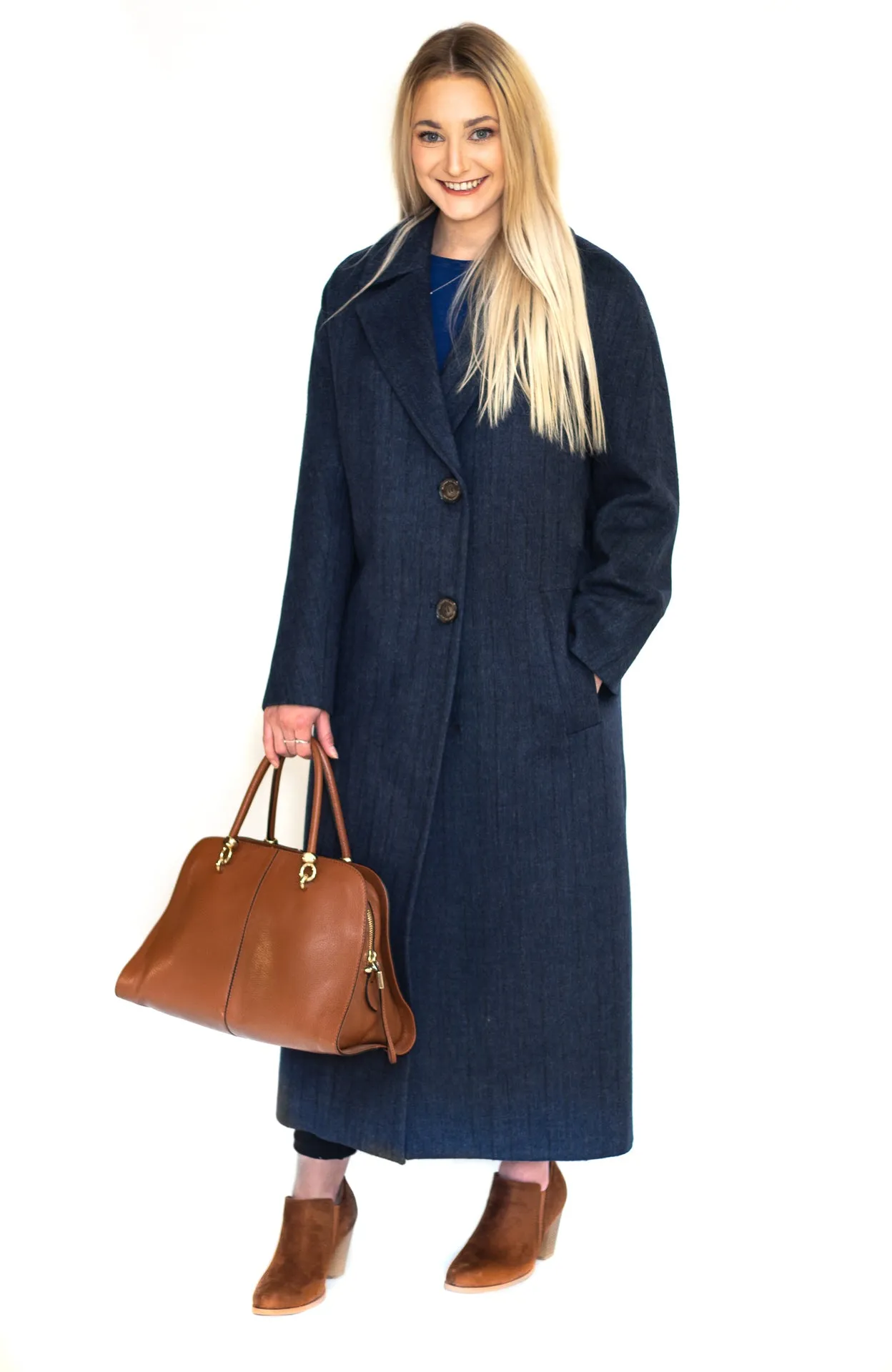 Wool & Cashmere Coat Navy & Bordo