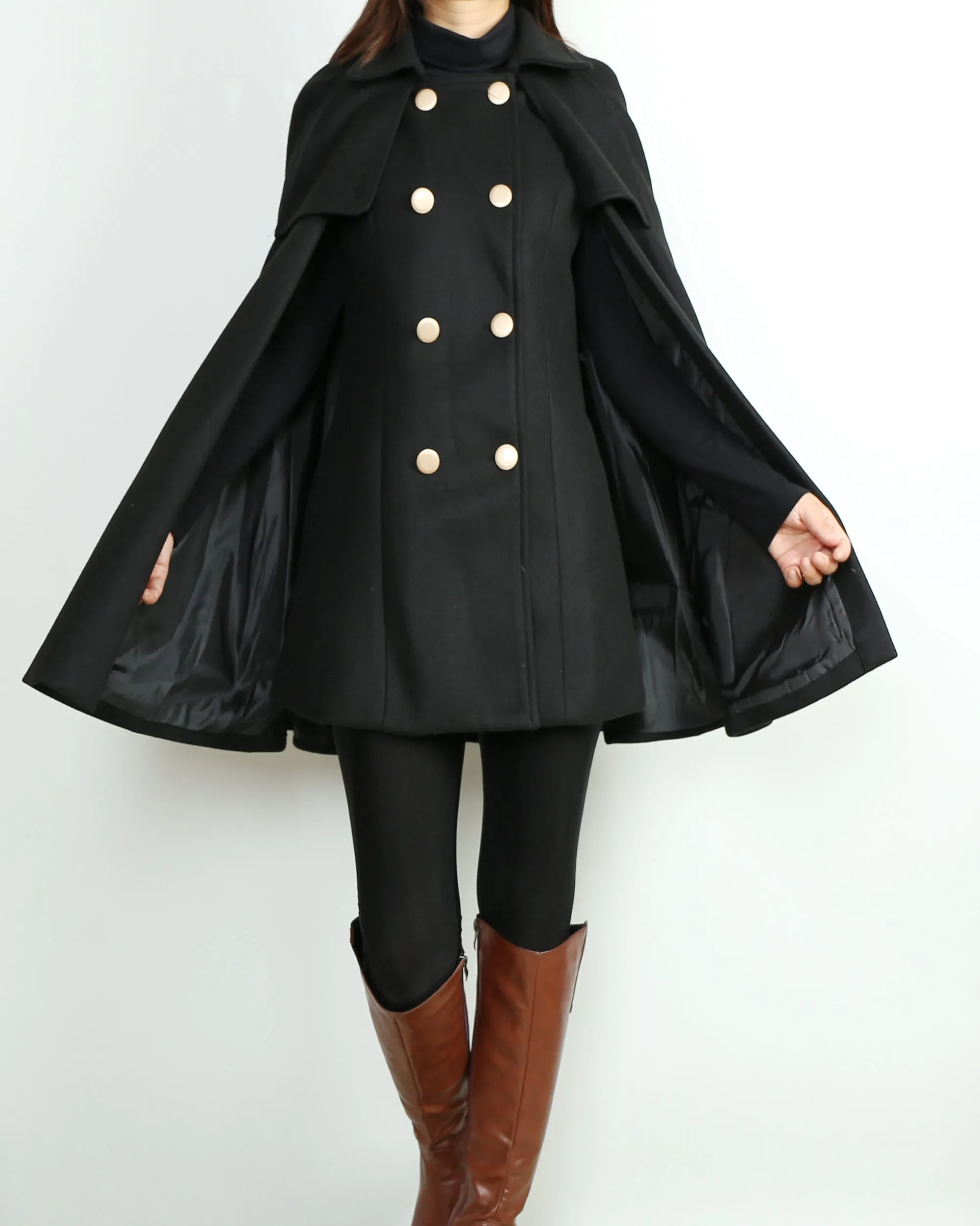 Wool cape coat, women's woolen poncho/cashmere jacket/Wool Coat/Cashmere Cape Wool Cloak(Y1760)