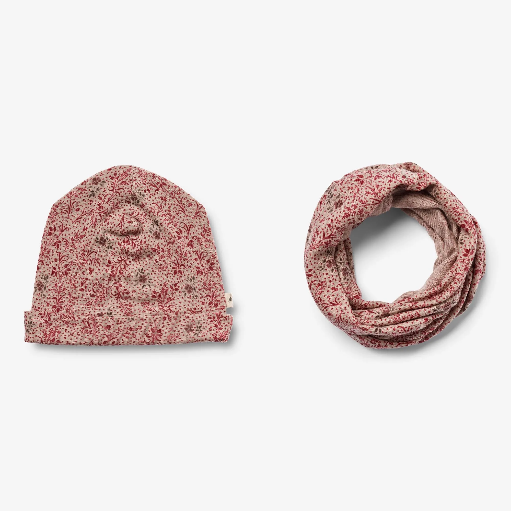 Wool Hat & Neckwarmer Arta - cherry flowers