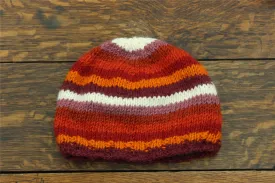 Wool Knit Beanie Hat - Stripe Rust