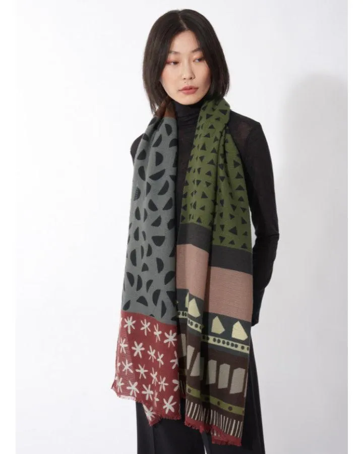 Wool Oblong Multi Shape Print Scarf