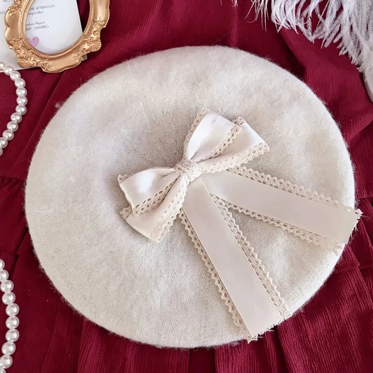 Woolen Bowknot Retro Round Beret