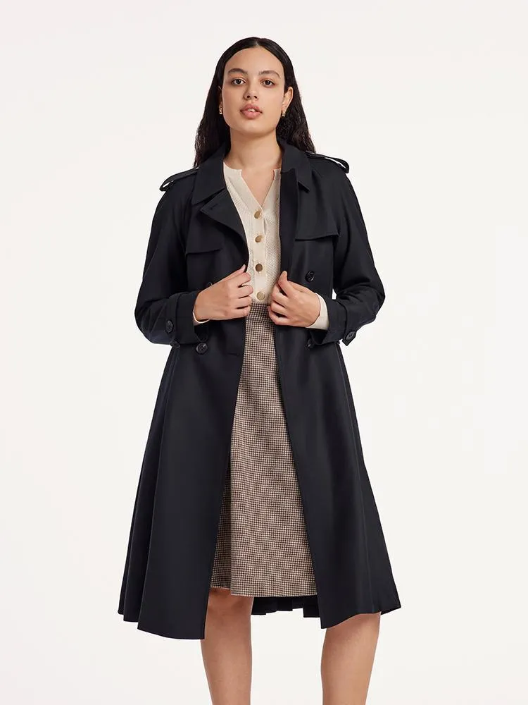 Worsted Woolen Gathered Waist Women Trench Coat