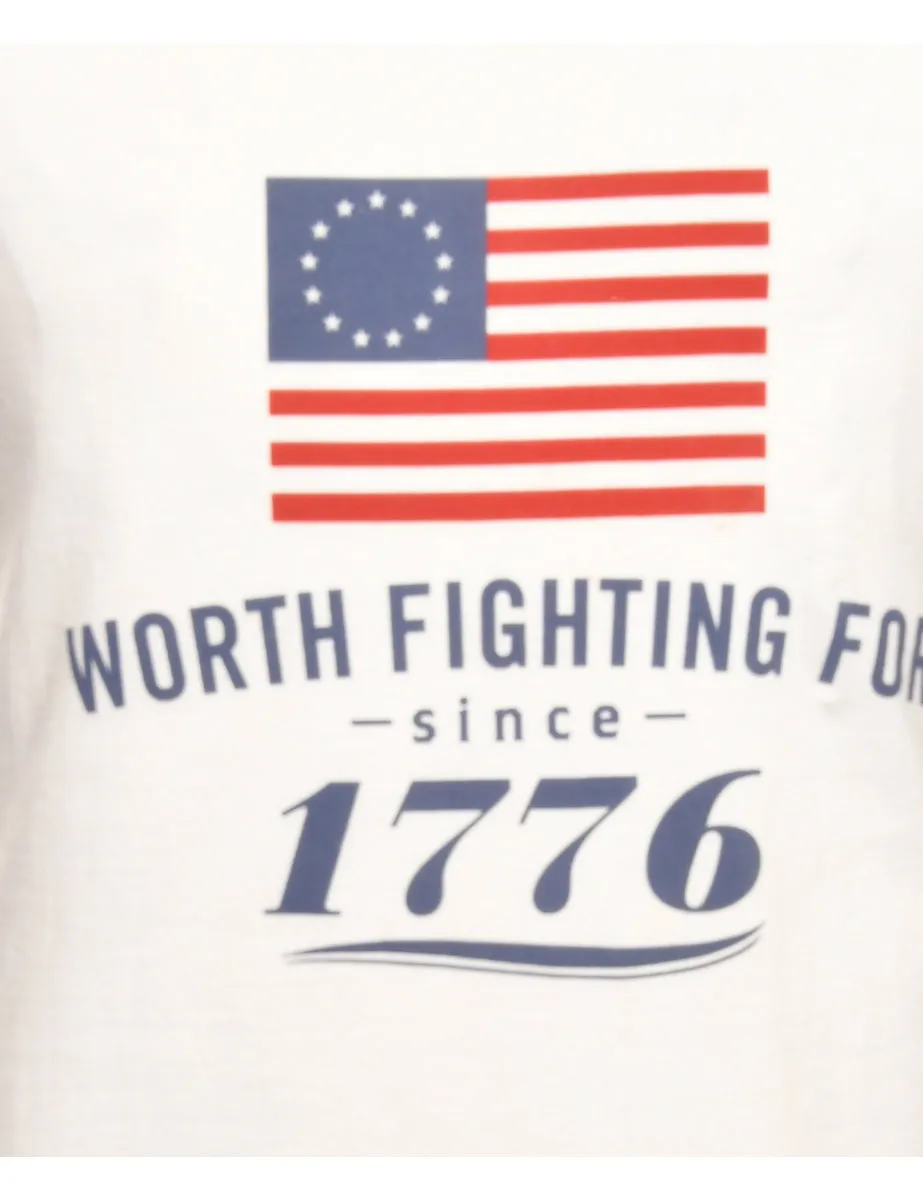 Worth Fighting White Printed T-shirt - L