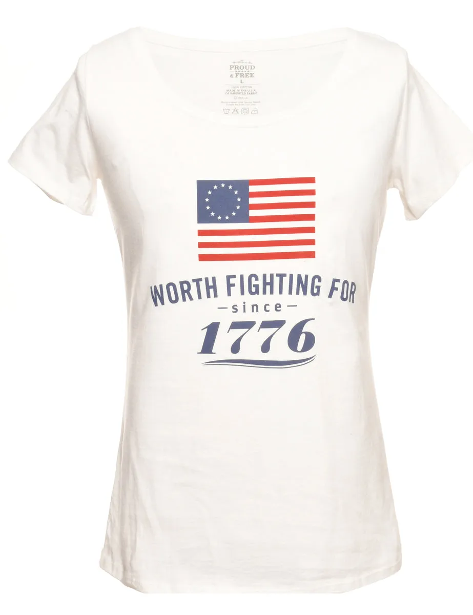 Worth Fighting White Printed T-shirt - L