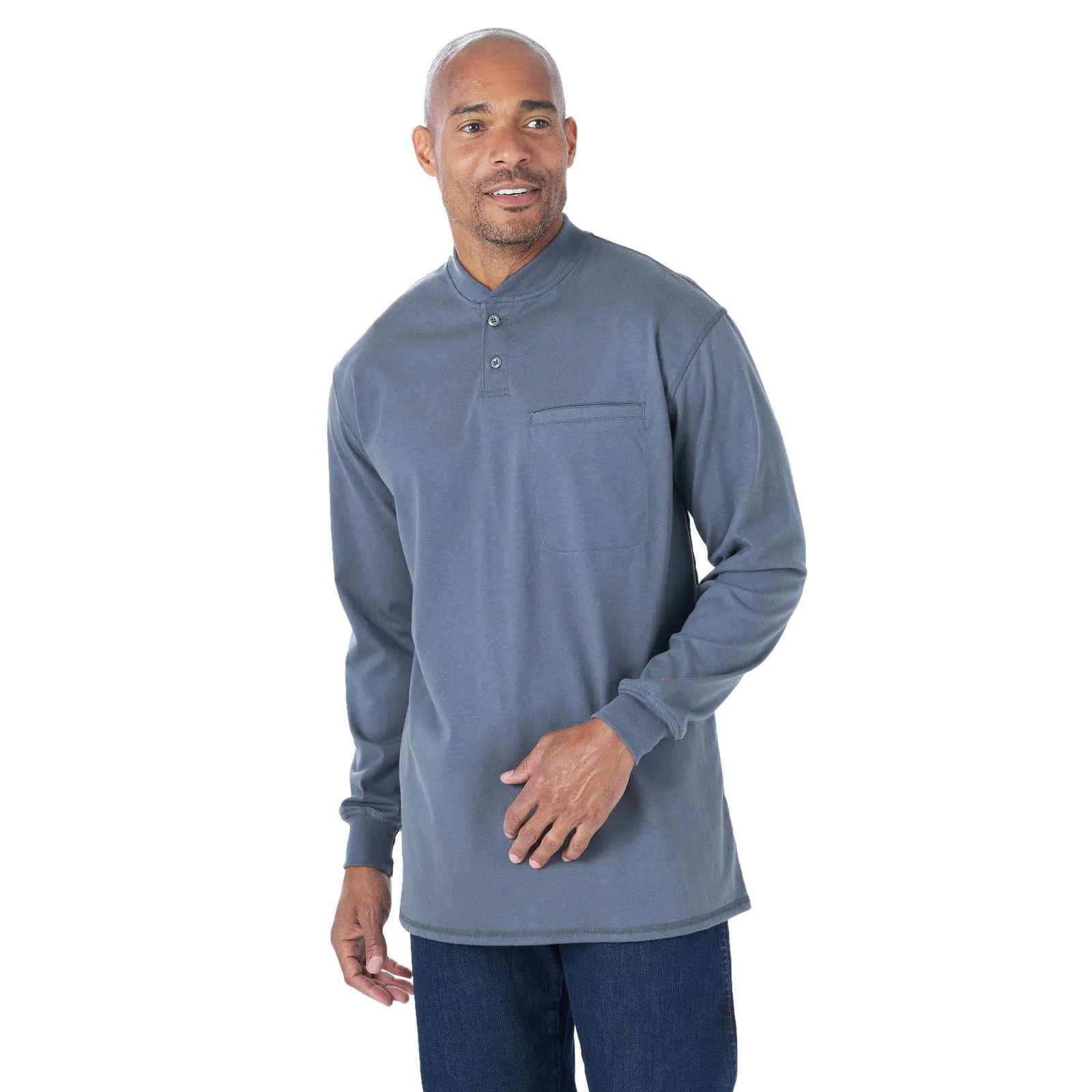 Wrangler FR Flame Resistant Long Sleeve Henley, FR3W7, Navy & Castle Rock