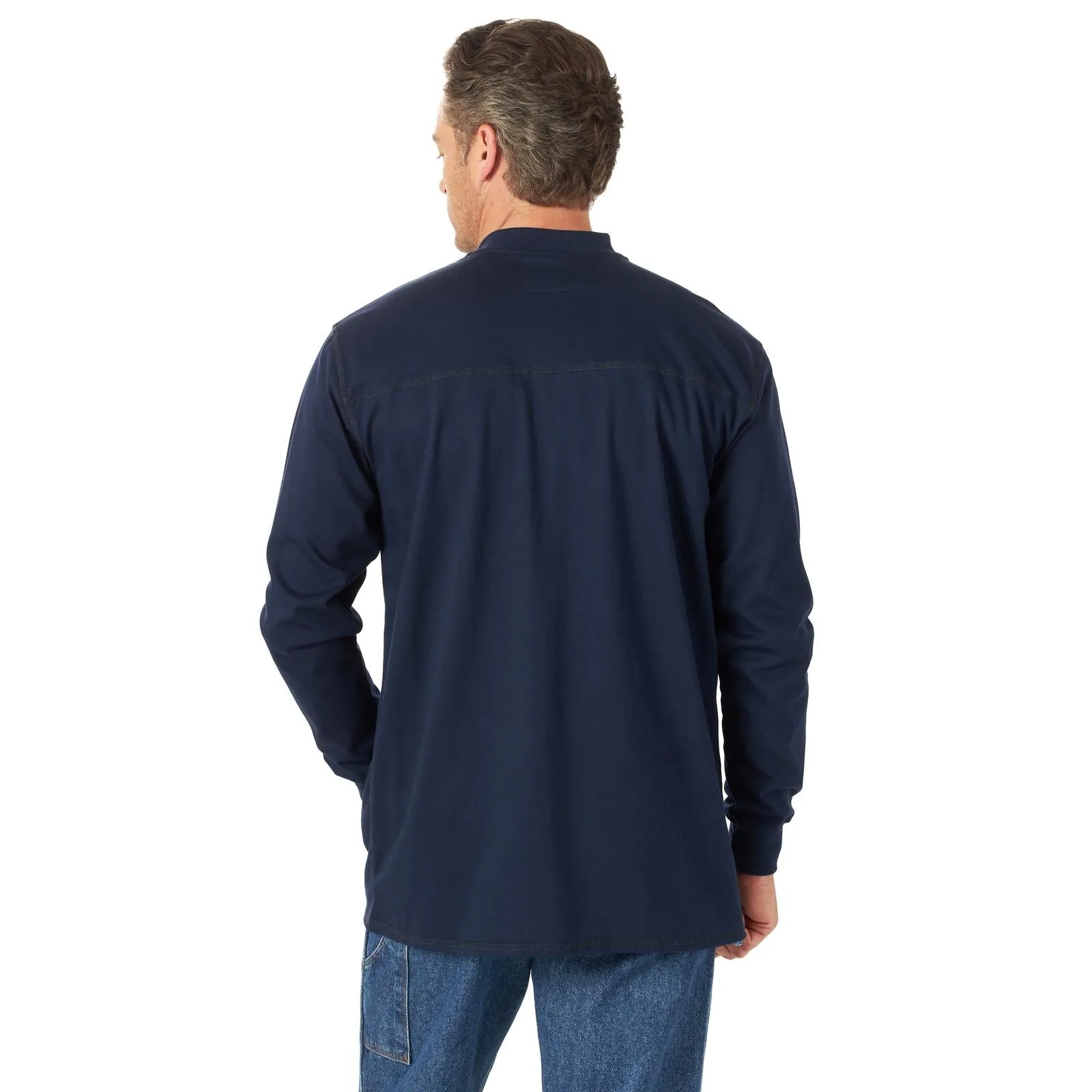 Wrangler FR Flame Resistant Long Sleeve Henley, FR3W7, Navy & Castle Rock