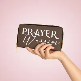 Wristlet Phone Wallet, Dark Brown and White Prayer Warrior Graphic Purse