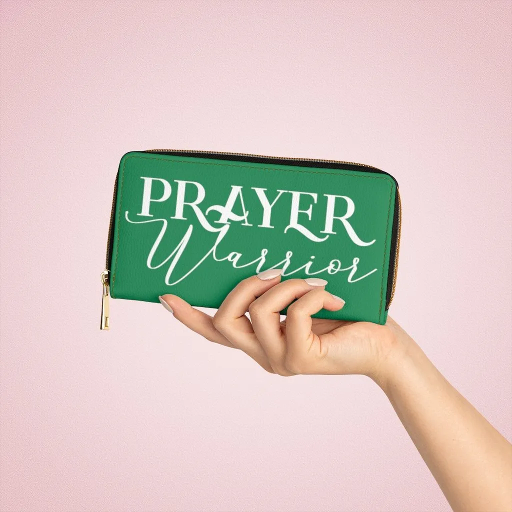 Wristlet Phone Wallet, Green and White Prayer Warrior Graphic Purse