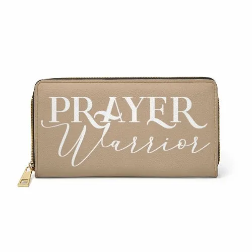 Wristlet Phone Wallet, Light Brown and White Prayer Warrior Graphic Purse