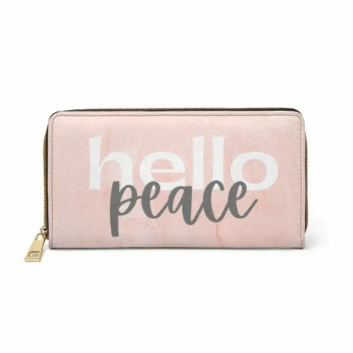 Wristlet Phone Wallet, Pearly Pink and White Hello Peace Graphic Purse