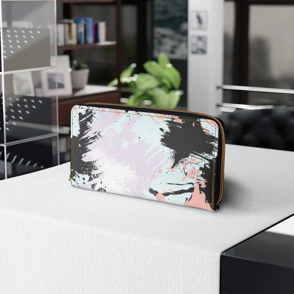 Wristlet Phone Wallet, White and Peach Multicolor Abstract Style Purse