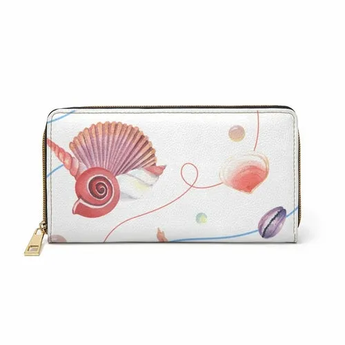 Wristlet Phone Wallet, White and Pink Seashell Style Purse