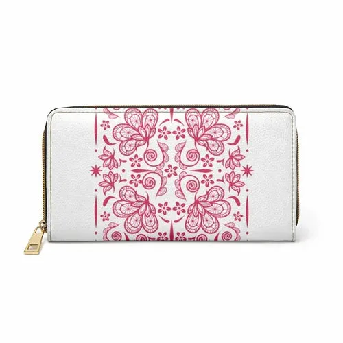 Wristlet Phone Wallet, White and Red Floral Style Purse