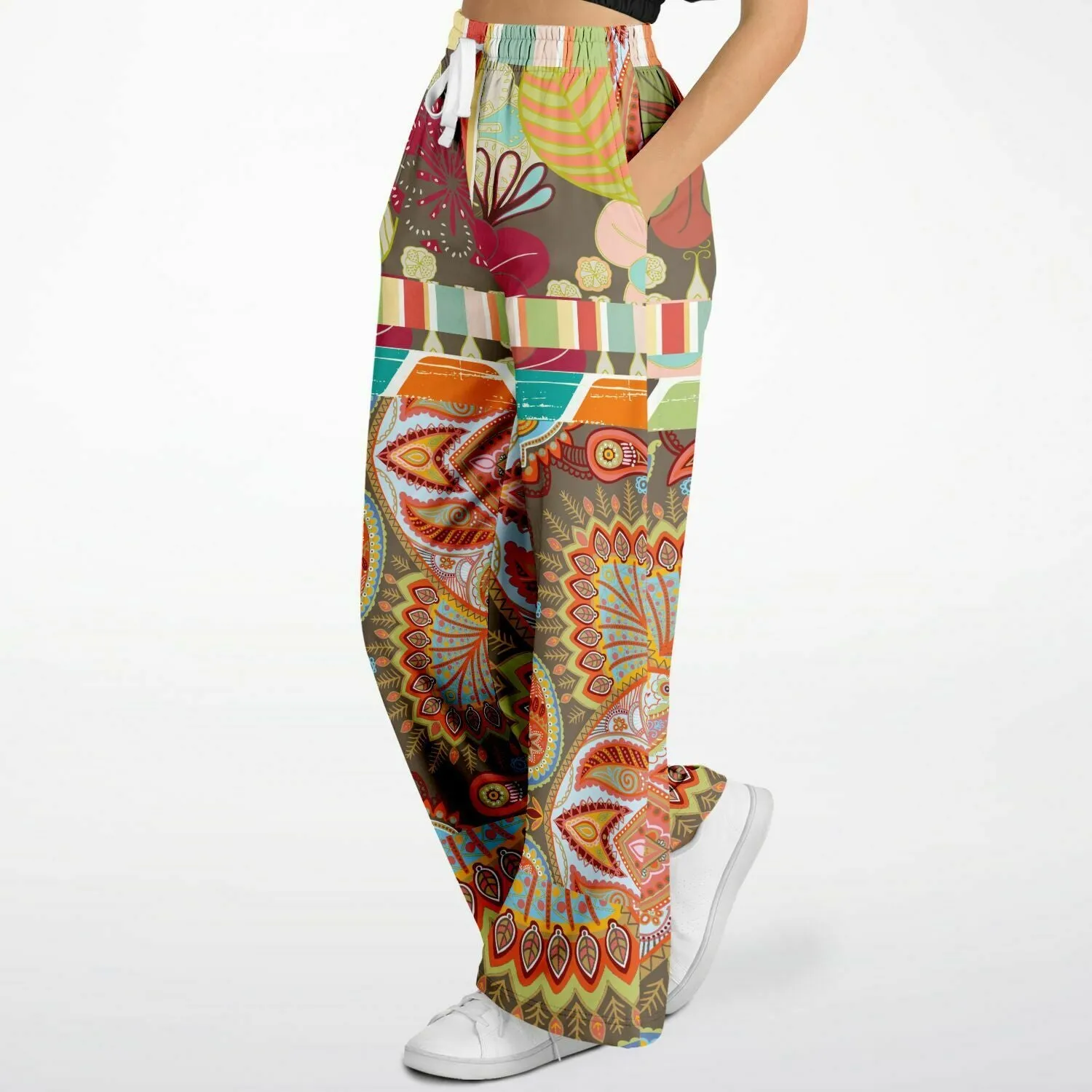 Wyatt Earth Retro 70s Paisley Print Wide Leg Pants