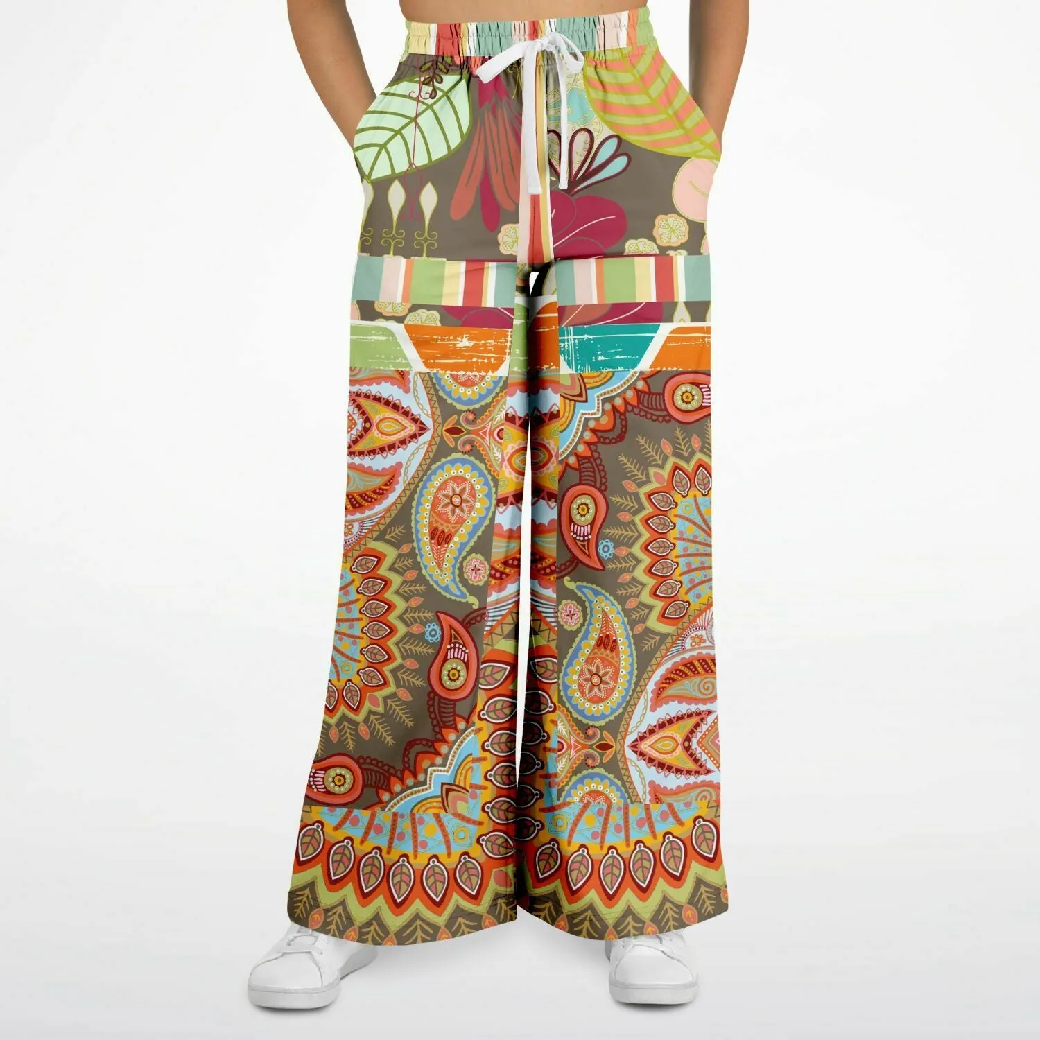 Wyatt Earth Retro 70s Paisley Print Wide Leg Pants