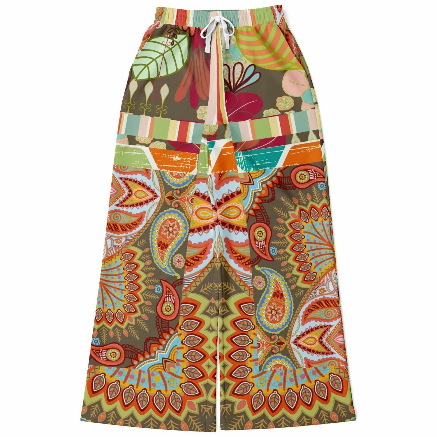 Wyatt Earth Retro 70s Paisley Print Wide Leg Pants