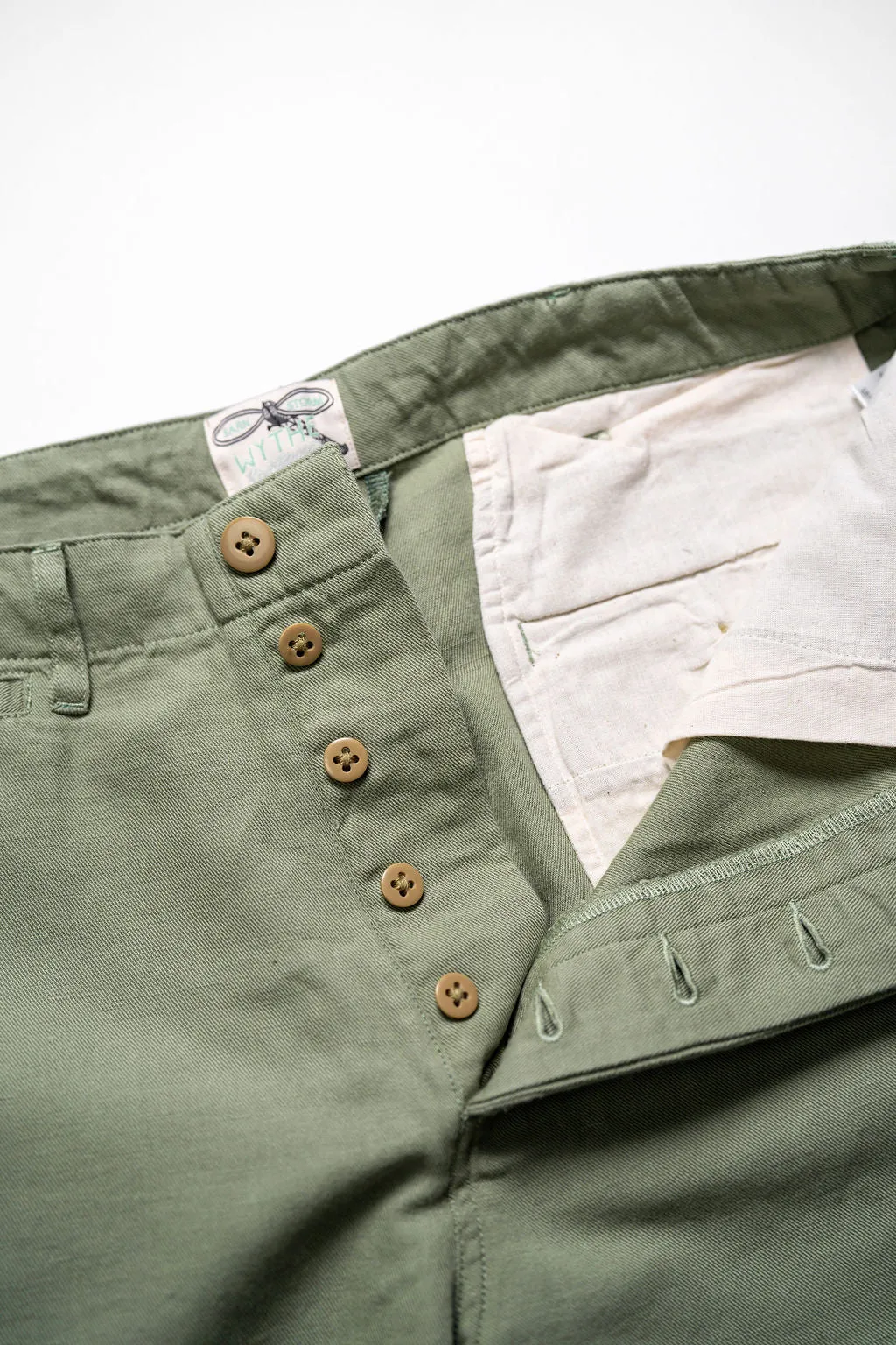 Wythe Flat Front Slub Cotton/Linen Twill Chinos - Faded Olive