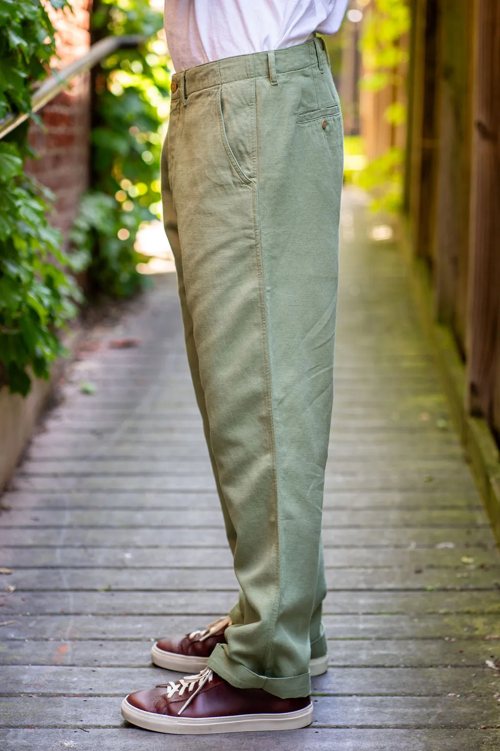 Wythe Flat Front Slub Cotton/Linen Twill Chinos - Faded Olive