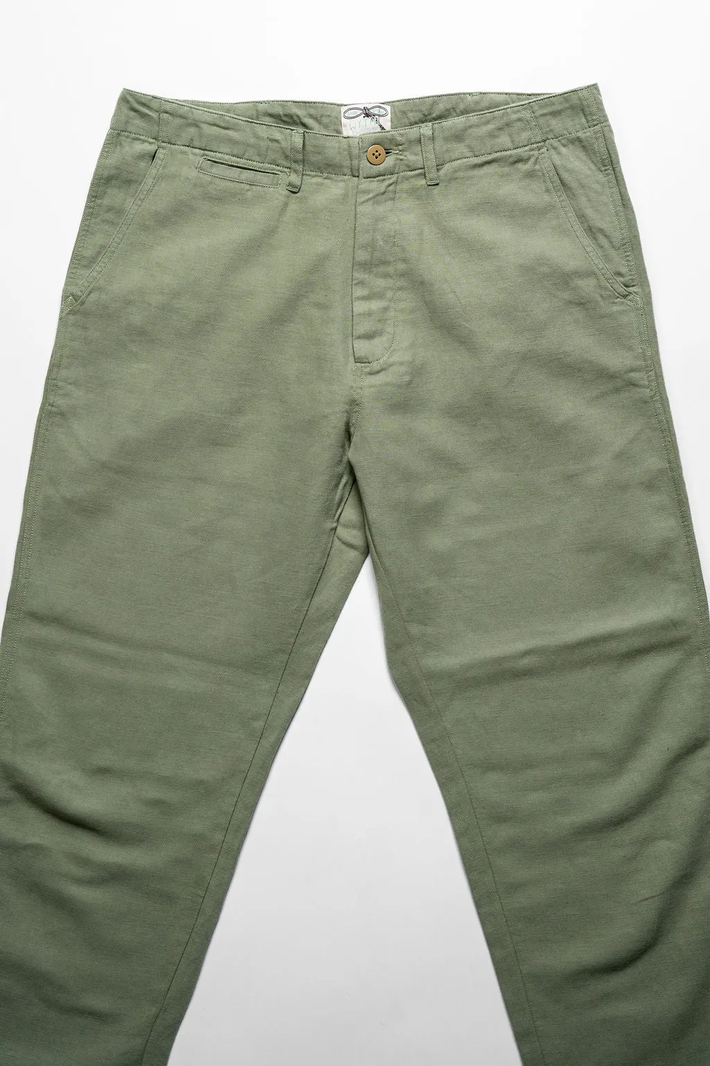 Wythe Flat Front Slub Cotton/Linen Twill Chinos - Faded Olive