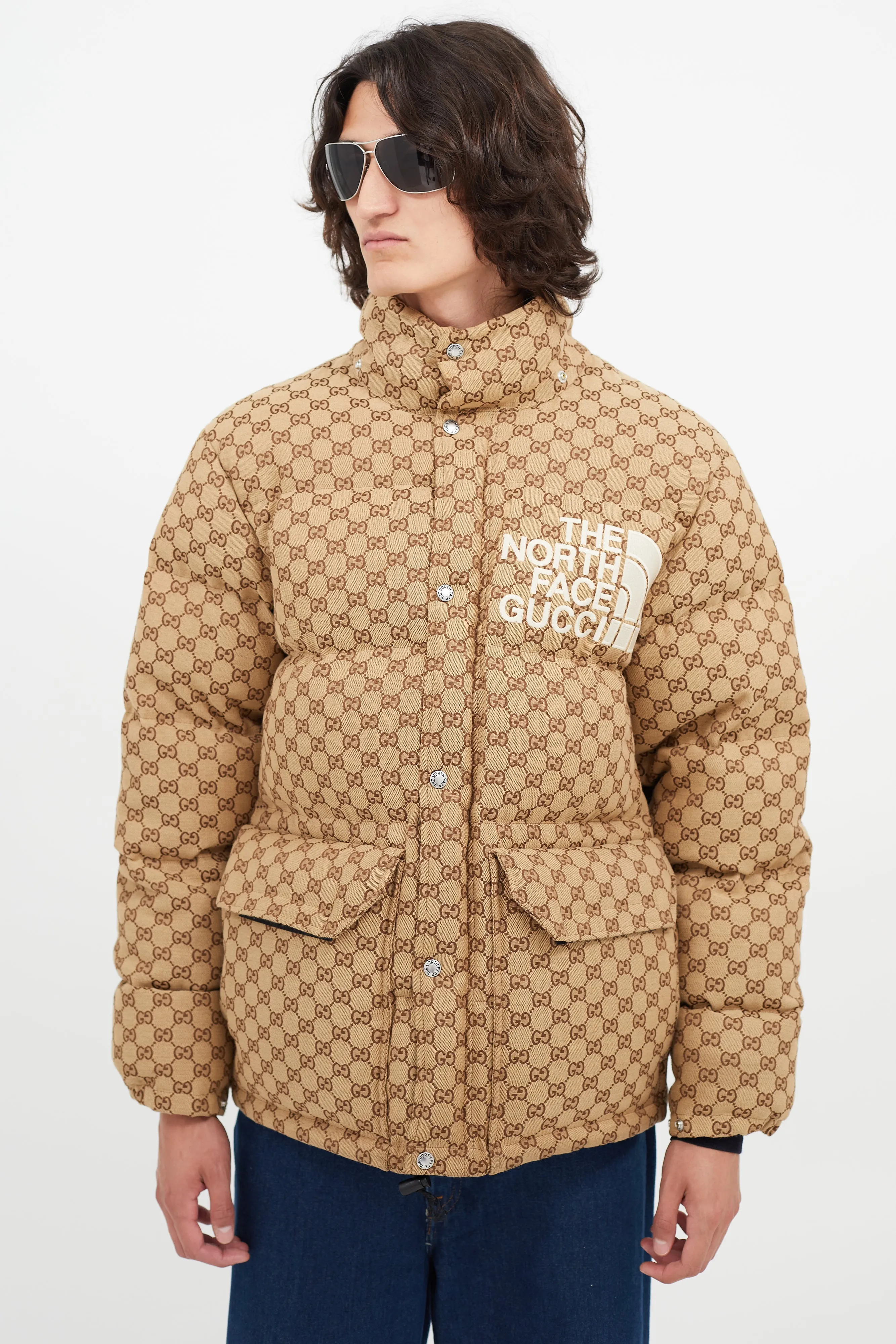 x The North Face Brown Monogram Down Puffer