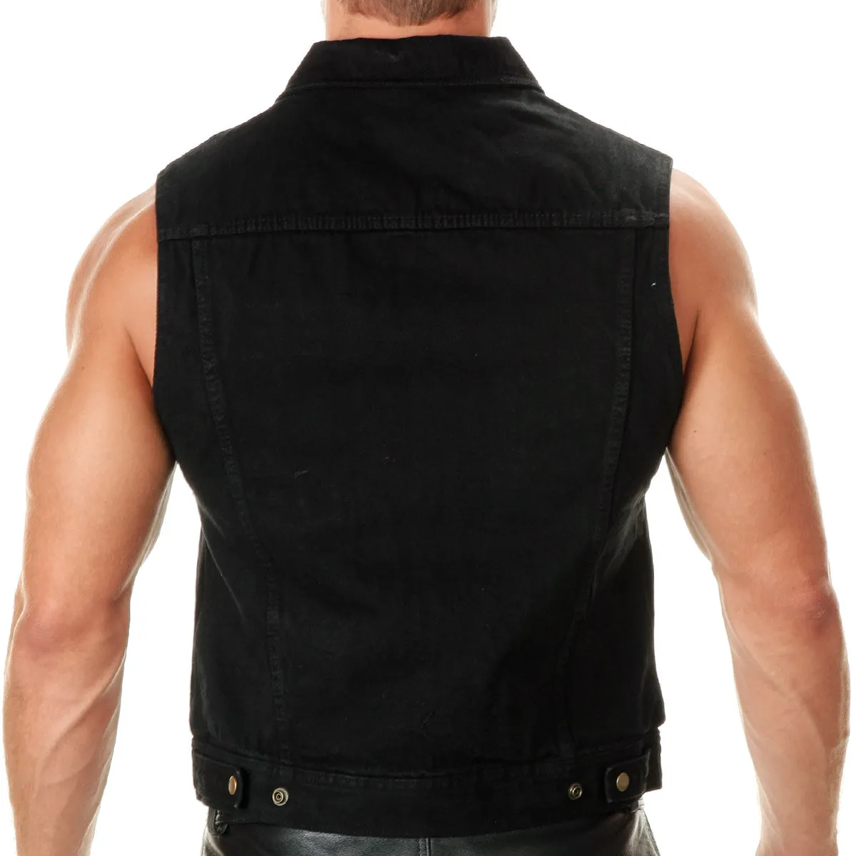 Xelement B285 Men's 'Dirty' Black Denim Motorcycle Rider Vest with Shirt Collar