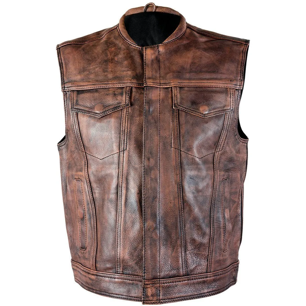 Xelement XS-39070 Men's 'Crypt' Distressed Brown Leather Premium Cowhide Vest