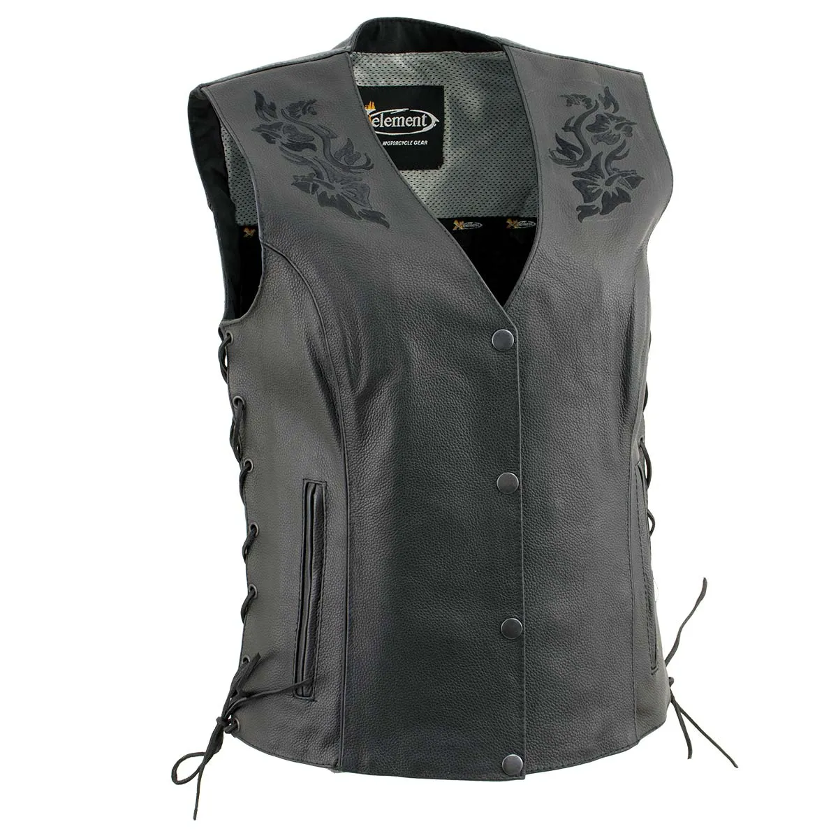 Xelement XS24004 Women's ‘Gemma’ Black Motorcycle Rider Leather Vest with Side Laces