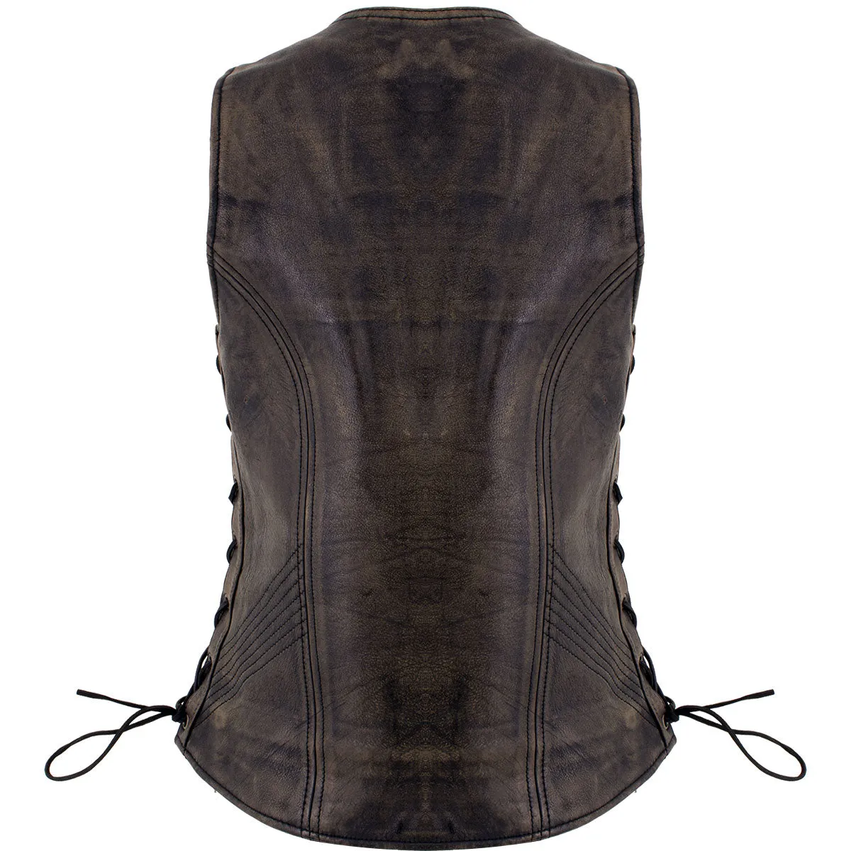 Xelement XS3900 Women's 'Bella' Distressed Brown Leather Motorcycle Biker Rider Vest with Side Laces