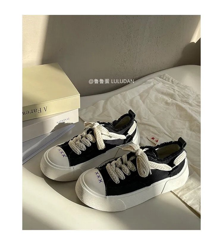 xiangtuibao Beige Sneakers Women  INS Brand Woman Vulcanized Shoes Sneakers Casual Ladies Spring Autumn Lace Up Flats Shoes Female NEW