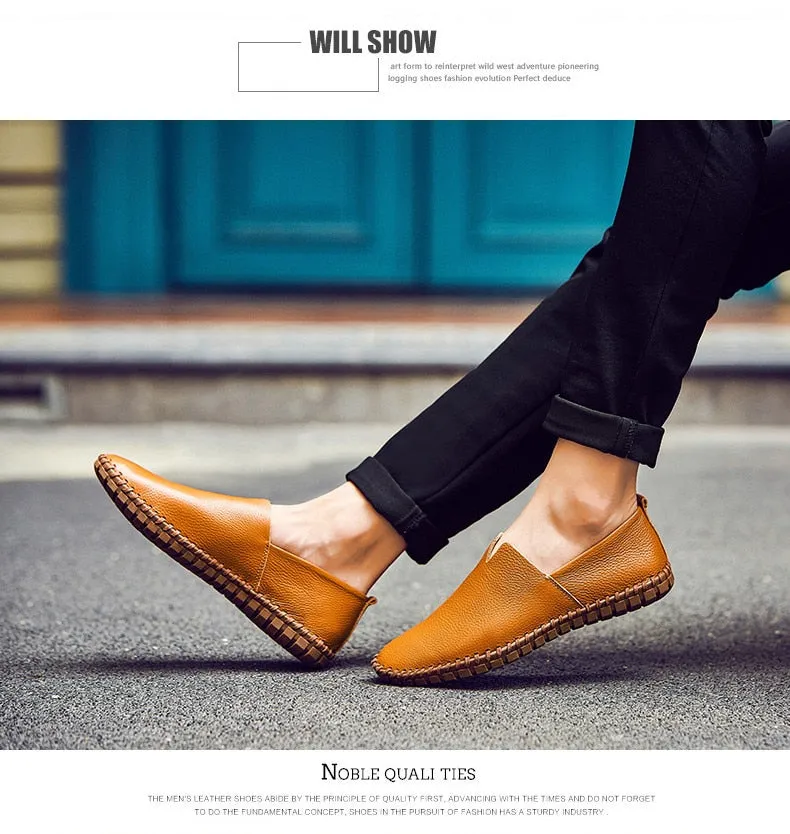 xiangtuibao Genuine Cow Leather Mens Loafers Fashion Handmade Driving   Moccasins Men Soft Leather Slip On Mens Boat Shoes Plus Size 38~48