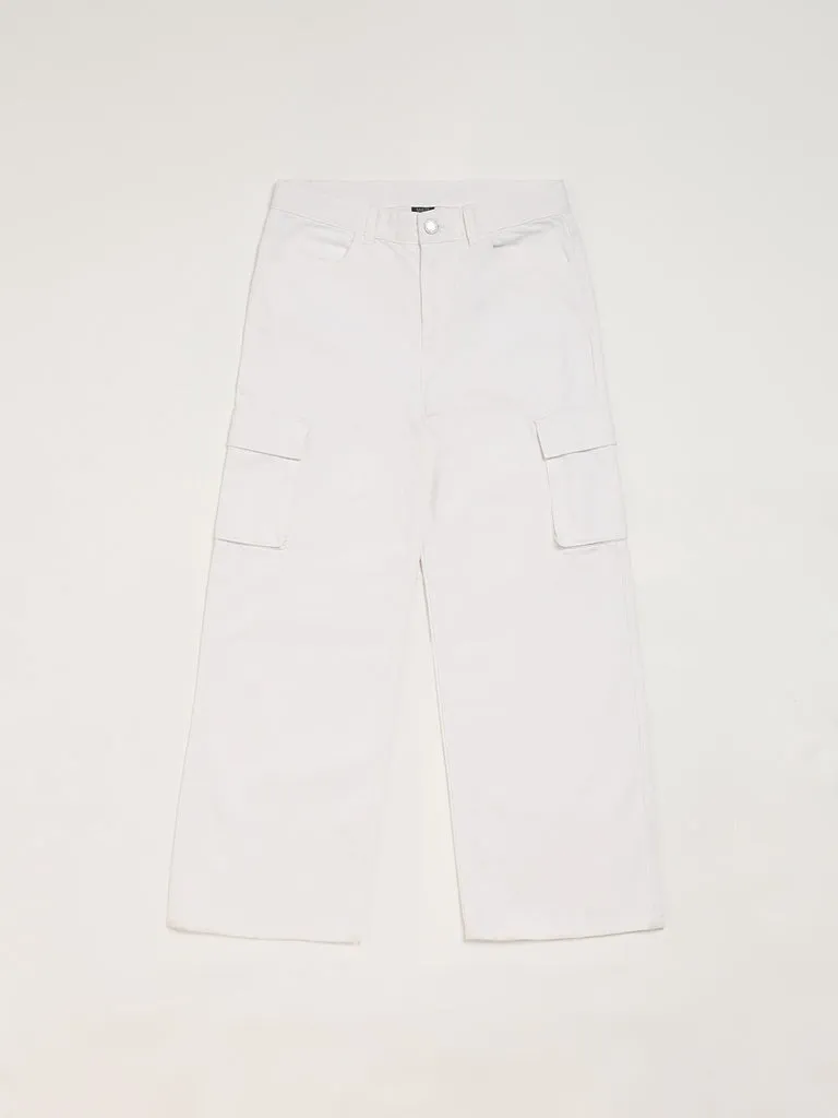 Y&F Kids Off White Relaxed - Fit High Rise Jeans