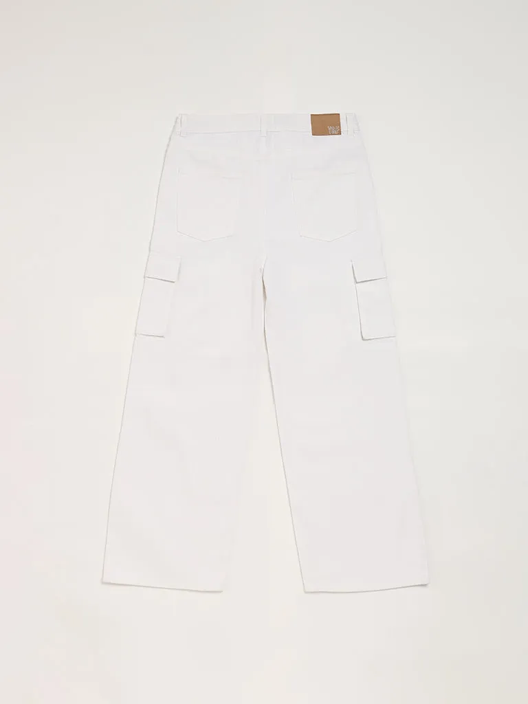 Y&F Kids Off White Relaxed - Fit High Rise Jeans