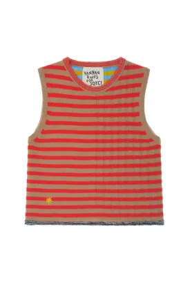 **YANYAN KNITS FOR JOYCE** Crew Neck Tank in Poppy/Camel Stripe Lambswool