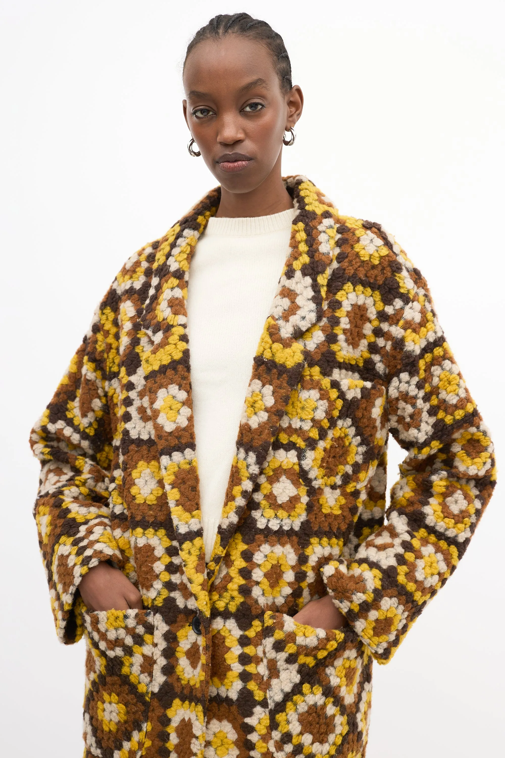 Yellow & Multi Wool Crochet Square Coat