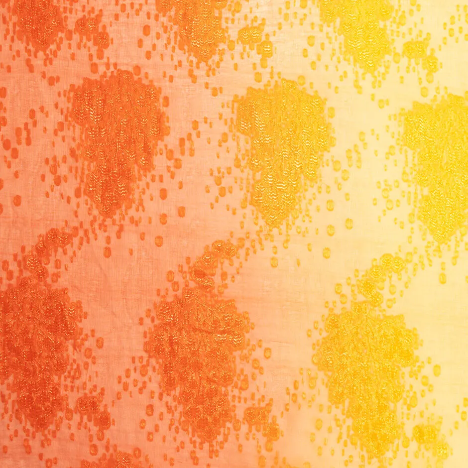 Yellow & Orange Ombré Metallic Silk Chiffon