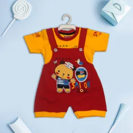 Yellow and Red Boys Half Sleeves Thigh Length Romper Set