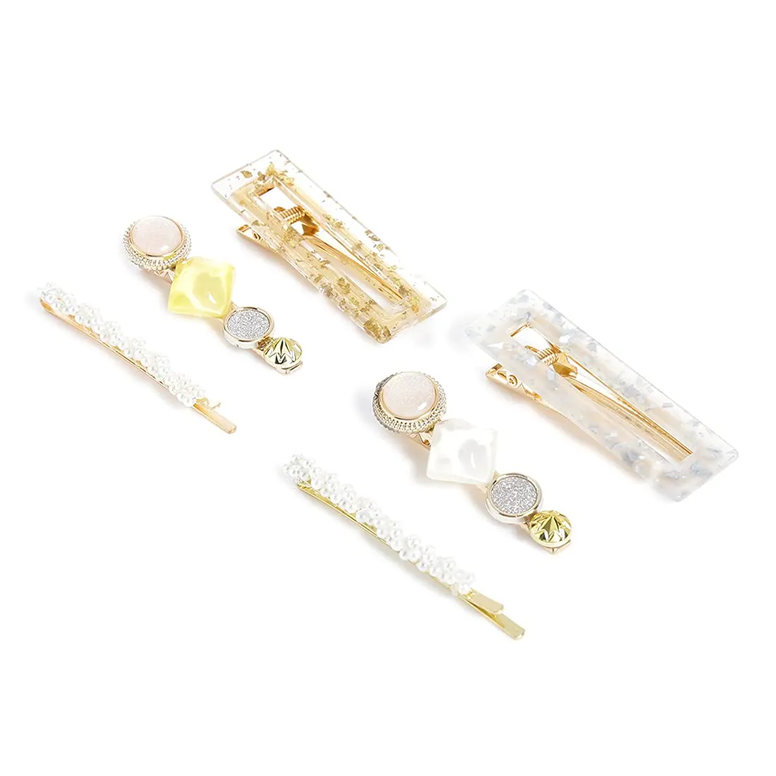 Yellow Chimes 6 pcs Acrylic Resin Pearl Bobby pins Fashion Hair Clips Hair Accessories for Women Girls (Pack of 6)