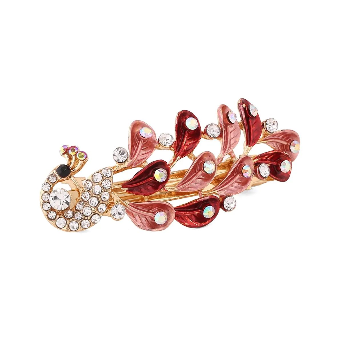 Yellow Chimes Hair Clips for Women Girls Barrette Hair Clips for Women Hair Accessories for Women Peacock Clips for Women Red Crystal French Barrette Hair Clips for Women and Girls Gift For Women & Girls